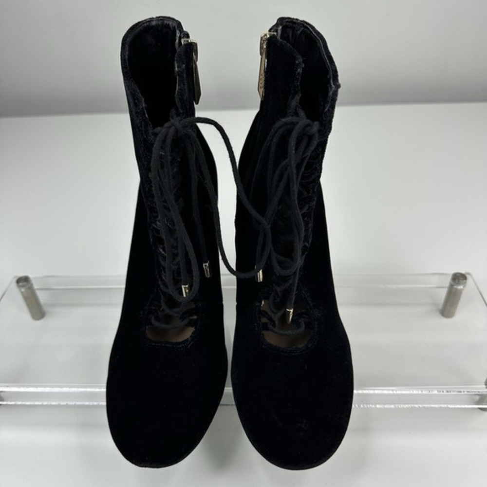 Zara Trafaluc Womens Black Velvet Lace Up Block Heel Ankle Boots EU 36